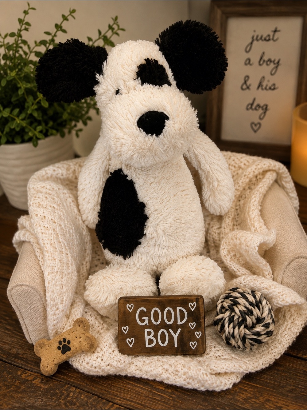 Jellycat Bashful Black and Cream Puppy Dog Medium Plush 13” +Dustbag collectible